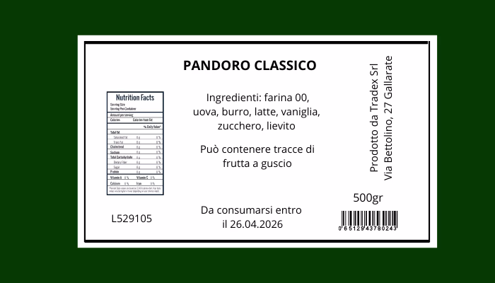 Etichetta prodotti dolciari natalizi